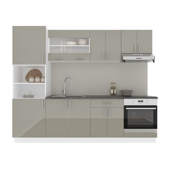 Set Bucatarie Karo V20, Gri Lucios/Alb, MDF, Blat Thermo 28 mm, L 260 cm