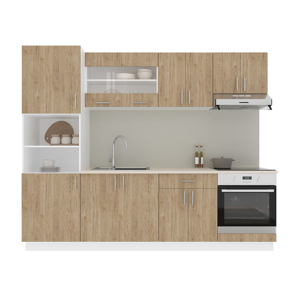 Set Bucatarie Karo V20, Lemn Natural/Alb, Blat Thermo 28 mm, L 260 cm