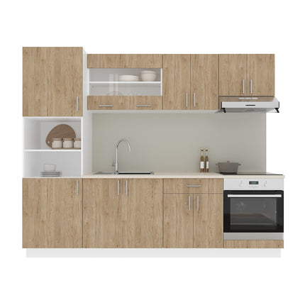 Set Bucatarie Karo V20, Lemn Natural/Alb, Blat Thermo 28 mm, L 260 cm
