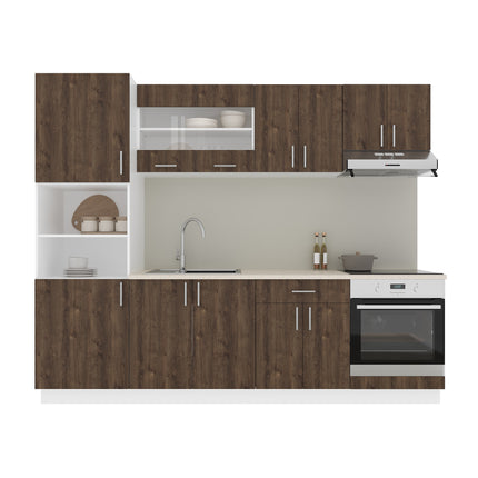 Set Bucatarie Karo V20, Stejar Bronz/Alb, Blat Thermo 28 mm, L 260 cm