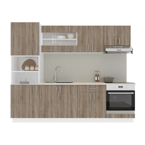 Set Bucatarie Karo V20, Stejar Sonoma Inchis/Alb, Blat Thermo 28 mm, L 260 cm