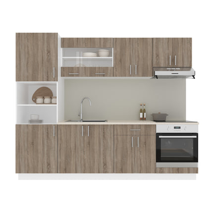 Set Bucatarie Karo V20, Stejar Sonoma Inchis/Alb, Blat Thermo 28 mm, L 260 cm
