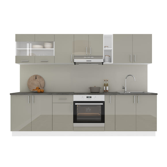 Set Bucatarie Karo V21, Gri Lucios/Alb, MDF, Blat Thermo 28 mm, L 280 cm