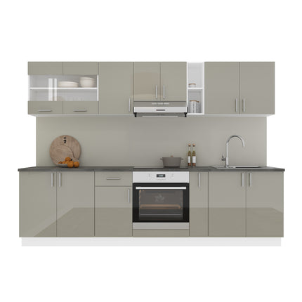 Set Bucatarie Karo V21, Gri Lucios/Alb, MDF, Blat Thermo 28 mm, L 280 cm