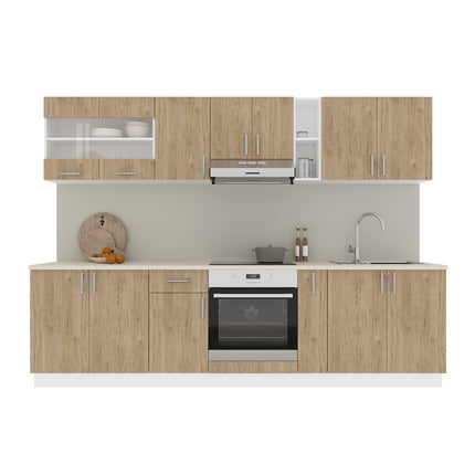 Set Bucatarie Karo V21, Lemn Natural/Alb, Blat Thermo 28 mm, L 280 cm