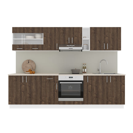 Set Bucatarie Karo V21, Stejar Bronz/Alb, Blat Thermo 28 mm, L 280 cm