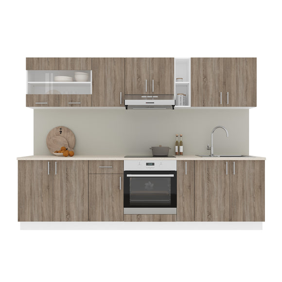 Set Bucatarie Karo V21, Stejar Sonoma Inchis/Alb, Blat Thermo 28 mm, L 280 cm