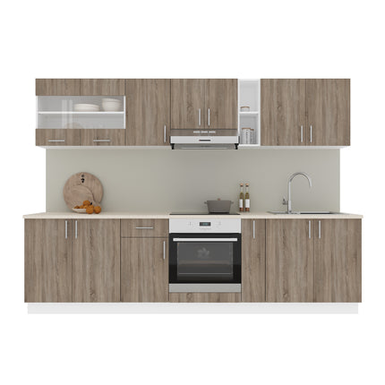 Set Bucatarie Karo V21, Stejar Sonoma Inchis/Alb, Blat Thermo 28 mm, L 280 cm