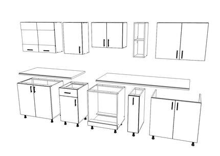 Set Bucatarie Karo V21, Lemn Natural/Alb, Blat Thermo 28 mm, L 280 cm