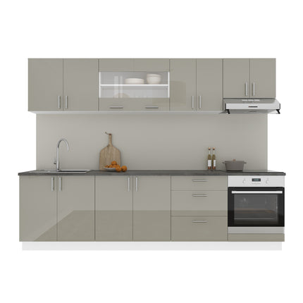 Set Bucatarie Karo V22, Gri Lucios/Alb, MDF, Blat Thermo 28 mm, L 280 cm