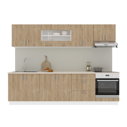 Set Bucatarie Karo V22, Lemn Natural/Alb, Blat Thermo 28 mm, L 280 cm