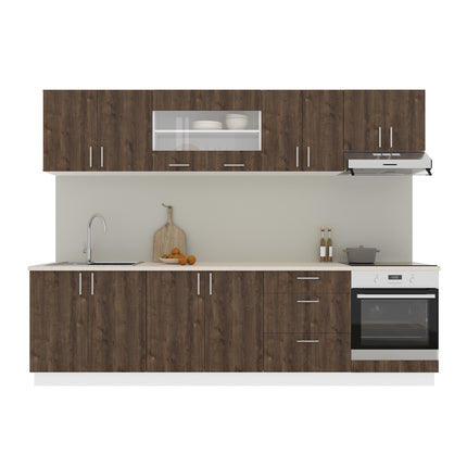 Set Bucatarie Karo V22, Stejar Bronz/Alb, Blat Thermo 28 mm, L 280 cm