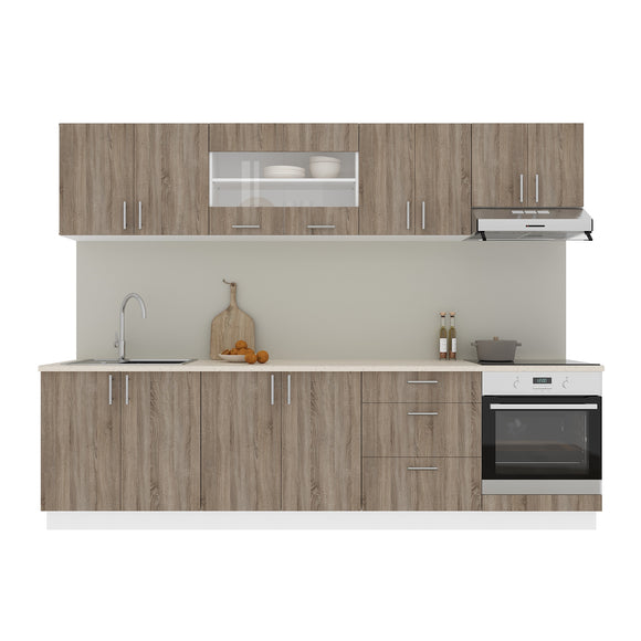 Set Bucatarie Karo V22, Stejar Sonoma Inchis/Alb, Blat Thermo 28 mm, L 280 cm