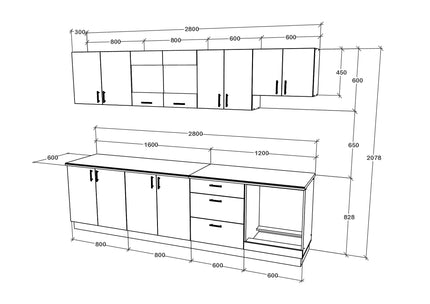 Set Bucatarie Karo V22, Stejar Bronz/Alb, Blat Thermo 28 mm, L 280 cm