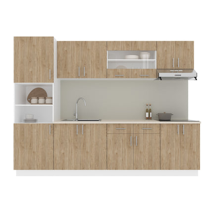 Set Bucatarie Karo V23, Lemn Natural/Alb, Blat Thermo 28 mm, L 280 cm