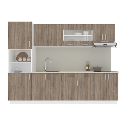 Set Bucatarie Karo V23, Stejar Sonoma Inchis/Alb, Blat Thermo 28 mm, L 280 cm