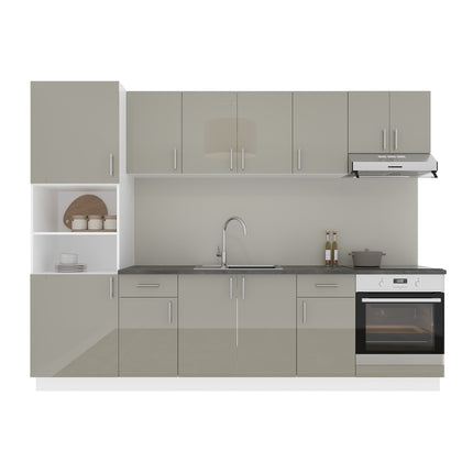 Set Bucatarie Karo V24, Gri Lucios/Alb, MDF, Blat Thermo 28 mm, L 280 cm