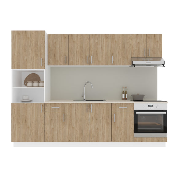 Set Bucatarie Karo V24, Lemn Natural/Alb, Blat Thermo 28 mm, L 280 cm