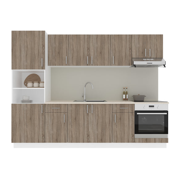 Set Bucatarie Karo V24, Stejar Sonoma Inchis/Alb, Blat Thermo 28 mm, L 280 cm
