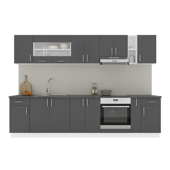 Set Bucatarie Karo V25, Antracit/Alb, Blat Thermo 28 mm, L 300 cm