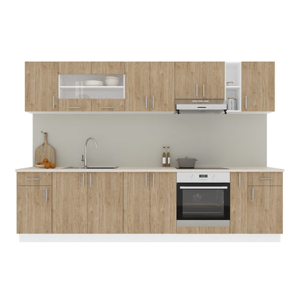 Set Bucatarie Karo V25, Lemn Natural/Alb, Blat Thermo 28 mm, L 300 cm