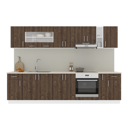 Set Bucatarie Karo V25, Stejar Bronz/Alb, Blat Thermo 28 mm, L 300 cm