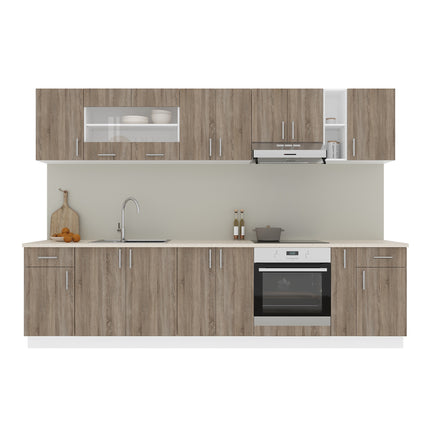 Set Bucatarie Karo V25, Stejar Sonoma Inchis/Alb, Blat Thermo 28 mm, L 300 cm