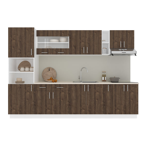 Set Bucatarie Karo V26, Stejar Bronz/Alb, Blat Thermo 28 mm, L 300 cm