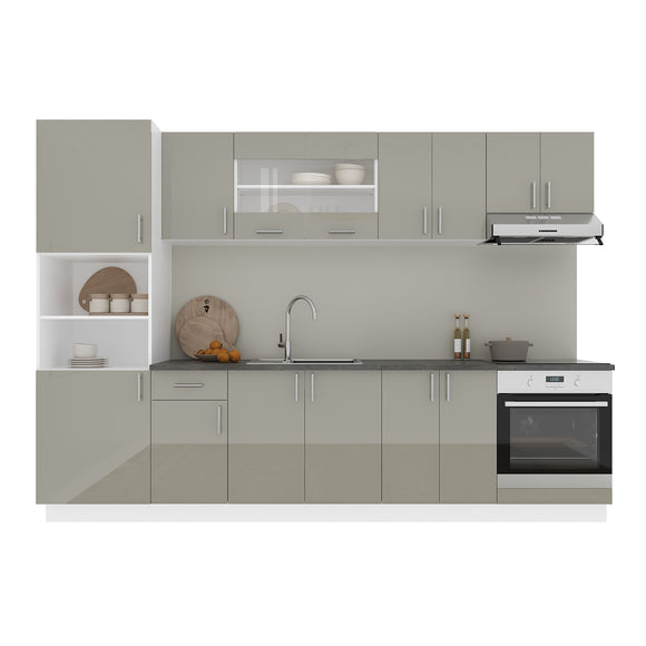 Set Bucatarie Karo V27, Gri Lucios/Alb, MDF, Blat Thermo 28 mm, L 300 cm