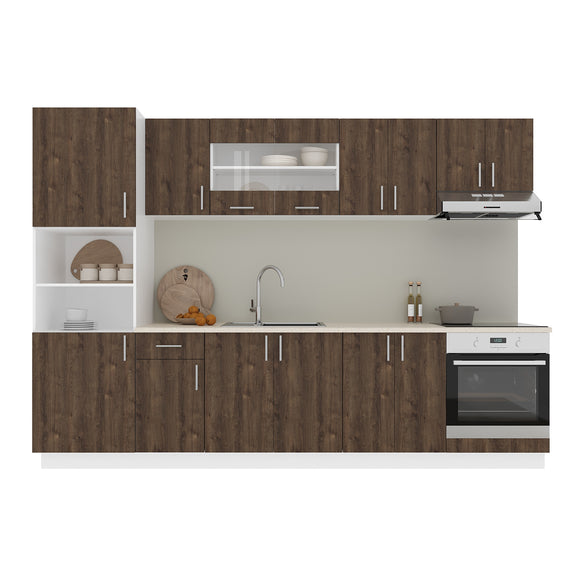 Set Bucatarie Karo V27, Stejar Bronz/Alb, Blat Thermo 28 mm, L 300 cm