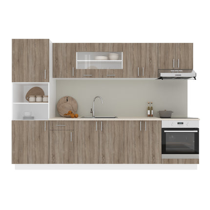 Set Bucatarie Karo V27, Stejar Sonoma Inchis/Alb, Blat Thermo 28 mm, L 300 cm