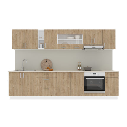Set Bucatarie Karo V28, Lemn Natural/Alb, Blat Thermo 28 mm, L 320 cm
