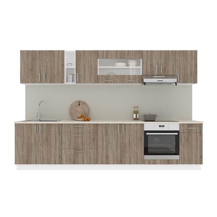 Set Bucatarie Karo V28, Stejar Sonoma Inchis/Alb, Blat Thermo 28 mm, L 320 cm