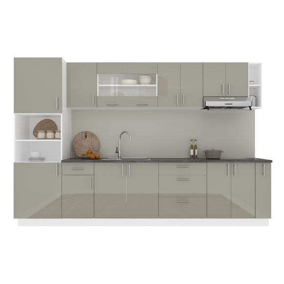 Set Bucatarie Karo V29, Gri Lucios/Alb, MDF, Blat Thermo 28 mm, L 320 cm