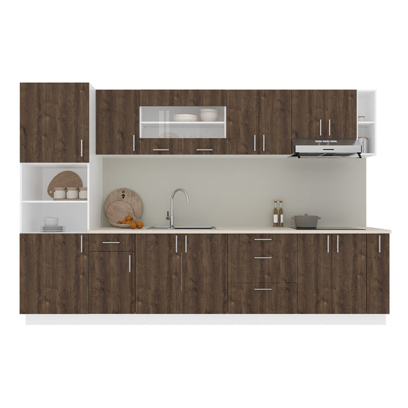 Set Bucatarie Karo V29, Stejar Bronz/Alb, Blat Thermo 28 mm, L 320 cm