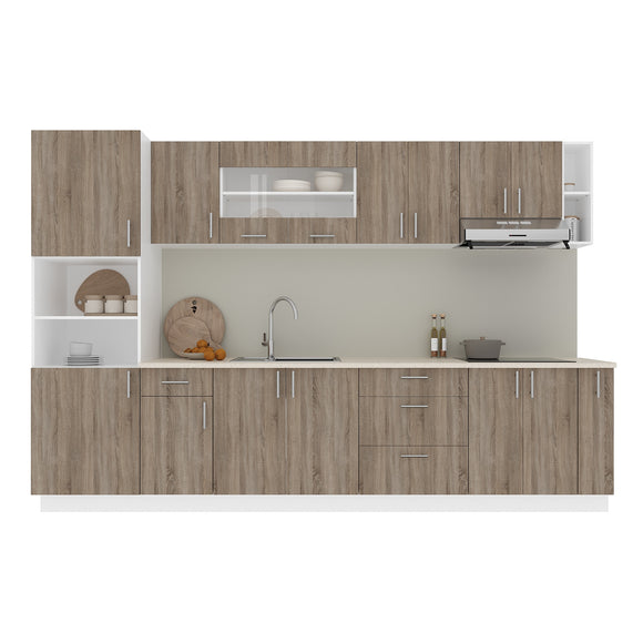 Set Bucatarie Karo V29, Stejar Sonoma Inchis/Alb, Blat Thermo 28 mm, L 320 cm