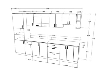 Set Bucatarie Karo V29, Antracit/Alb, Blat Thermo 28 mm, L 320 cm