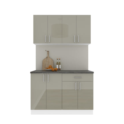 Set Bucatarie Karo V2, Gri Lucios/Alb, MDF, Blat Thermo 28 mm, L 120 cm