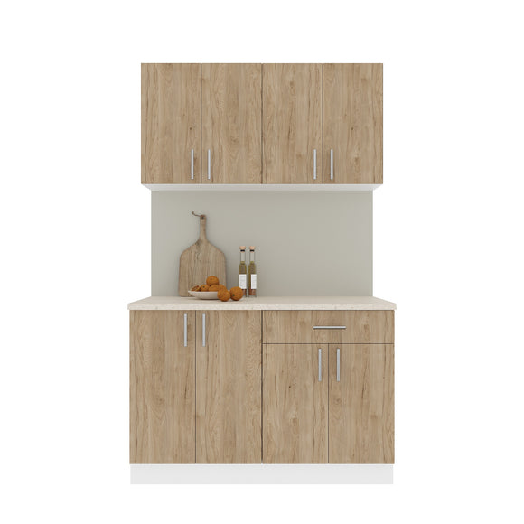 Set Bucatarie Karo V2, Lemn Natural/Alb, Blat Thermo 28 mm, L 120 cm