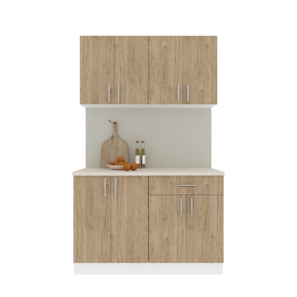 Set Bucatarie Karo V2, Lemn Natural/Alb, Blat Thermo 28 mm, L 120 cm