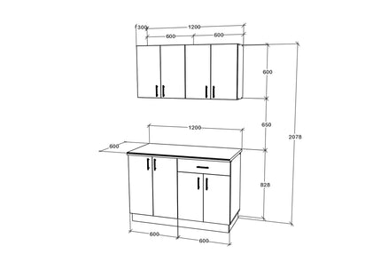 Set Bucatarie Karo V2, Lemn Natural/Alb, Blat Thermo 28 mm, L 120 cm