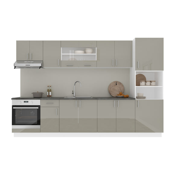 Set Bucatarie Karo V30, Gri Lucios/Alb, MDF, Blat Thermo 28 mm, L 320 cm