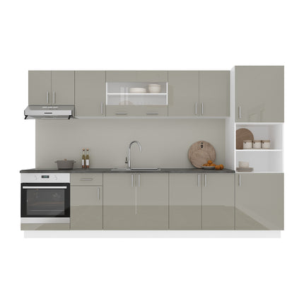Set Bucatarie Karo V30, Gri Lucios/Alb, MDF, Blat Thermo 28 mm, L 320 cm