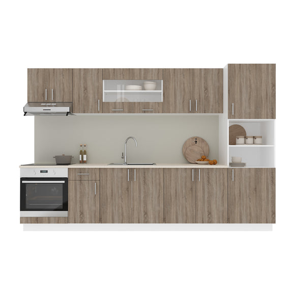 Set Bucatarie Karo V30, Stejar Sonoma Inchis/Alb, Blat Thermo 28 mm, L 320 cm