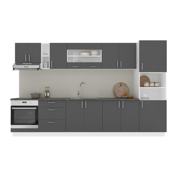 Set Bucatarie Karo V31, Antracit/Alb, Blat Thermo 28 mm, L 340 cm