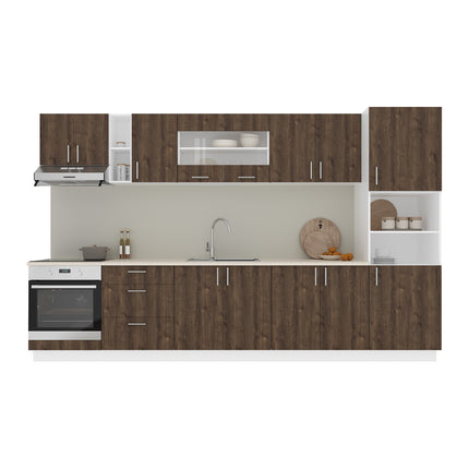 Set Bucatarie Karo V31, Stejar Bronz/Alb, Blat Thermo 28 mm, L 340 cm