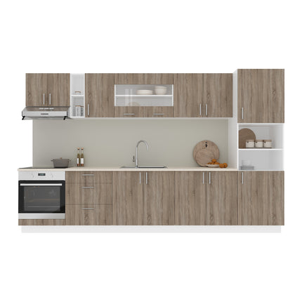 Set Bucatarie Karo V31, Stejar Sonoma Inchis/Alb, Blat Thermo 28 mm, L 340 cm