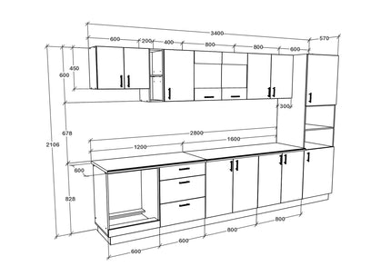 Set Bucatarie Karo V31, Alb, Blat Thermo 28 mm, L 340 cm