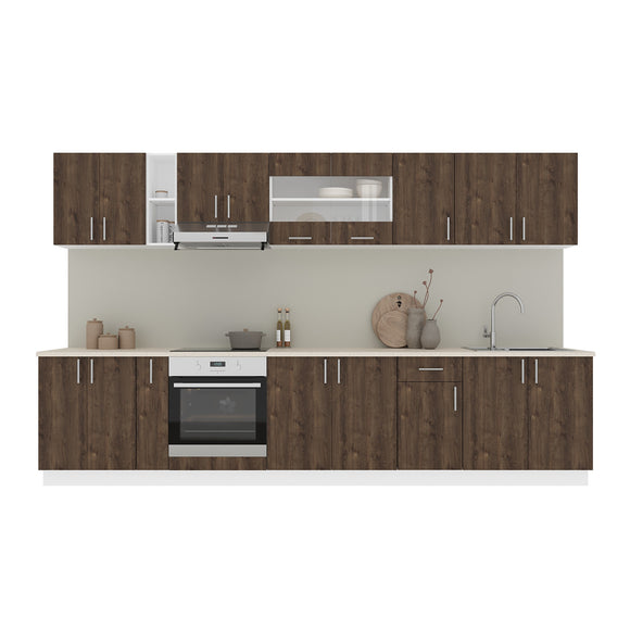 Set Bucatarie Karo V32, Stejar Bronz/Alb, Blat Thermo 28 mm, L 340 cm