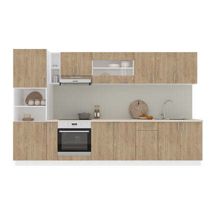 Set Bucatarie Karo V33, Lemn Natural/Alb, Blat Thermo 28 mm, L 340 cm